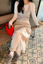 Autumn A- word Super Beautiful Elegant Pleated Pearlescent Lace Half-length Dress