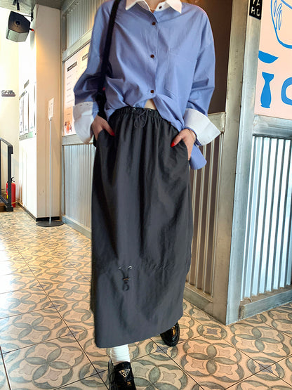 Design sense, high waist temperament, autumn gray casual workwear skirt, half skirt