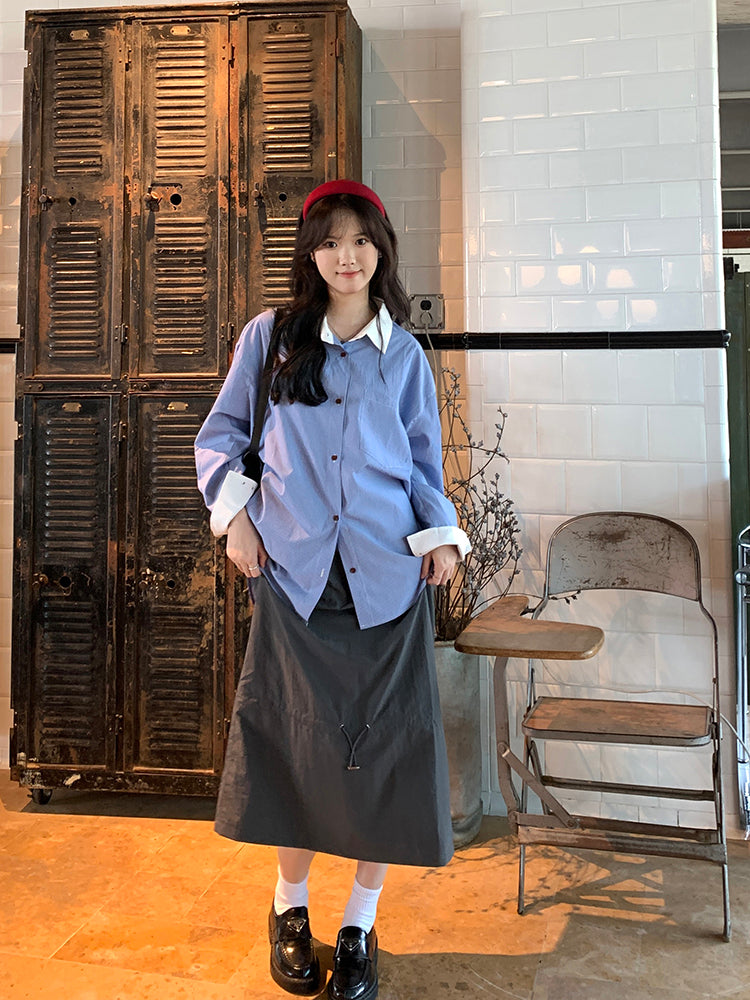 Design sense, high waist temperament, autumn gray casual workwear skirt, half skirt