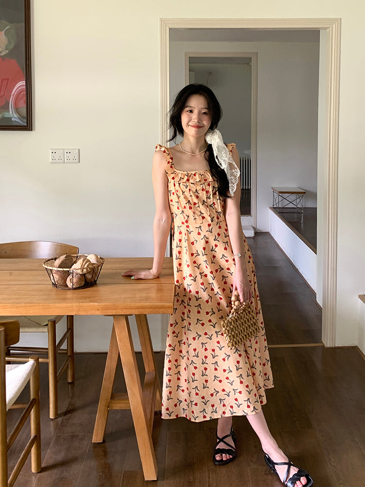 retro fashion    tea break  flower print dress