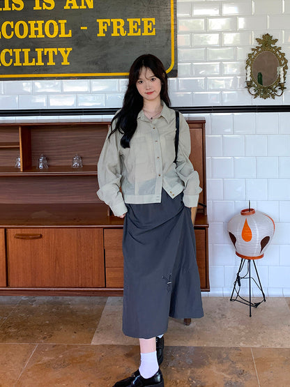 Design sense, high waist temperament, autumn gray casual workwear skirt, half skirt