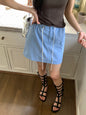 blue drawstring casual high waist A-line half-length  short skirt