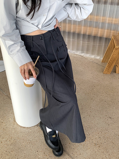 rope element niche design slit high waist pencil skirt