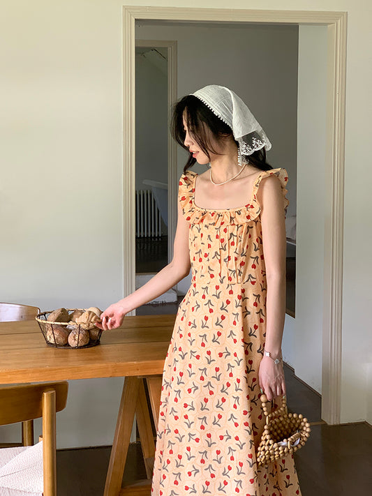 retro fashion    tea break  flower print dress