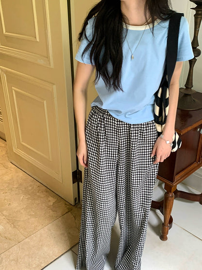 high waist plaid wide leg pants casual pants women autumn