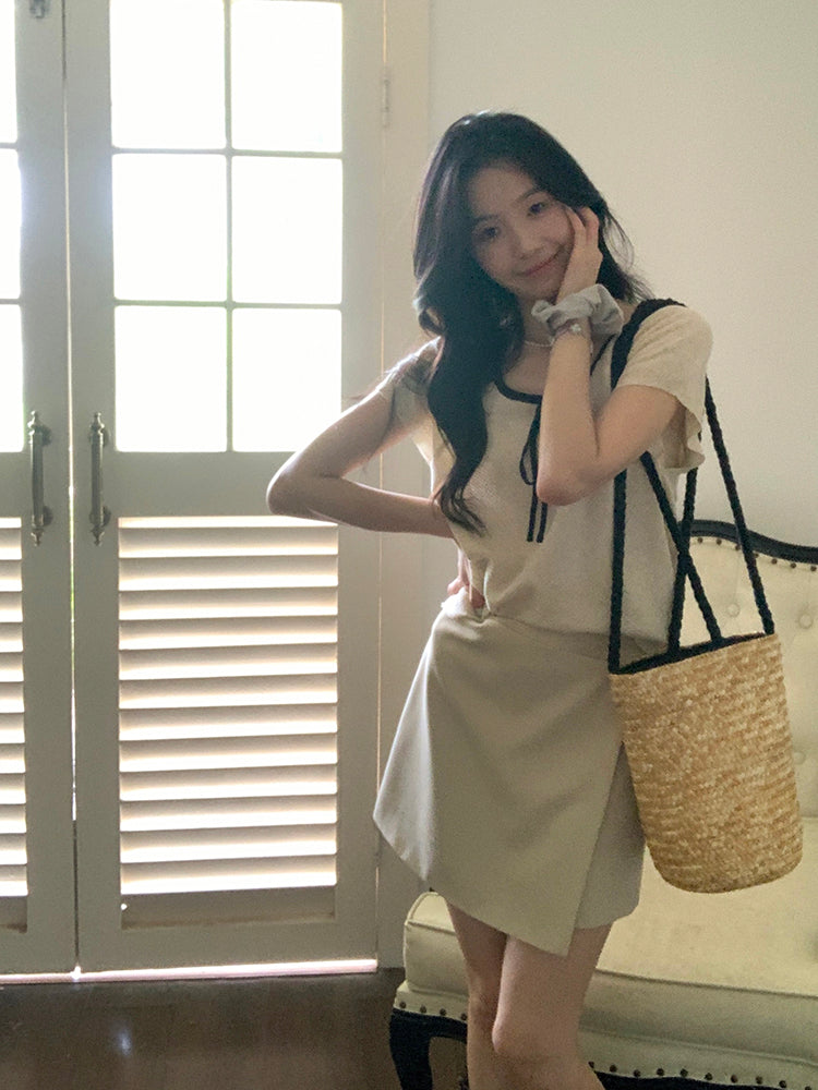 High waist slim temperament A-line suit skirt pants