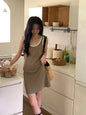 niche style U-neck waist contrast color temperament vest dress